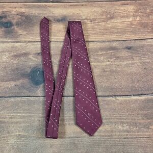 Christian Dior Tie Mens OS Burgundy Good Silk Geometric CD Logo Striped Classic